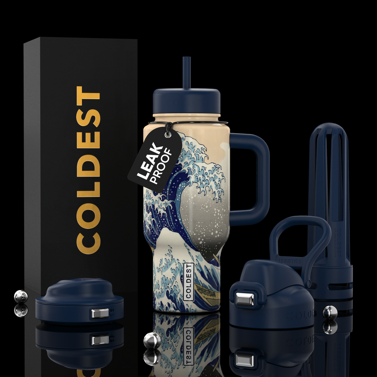 Coldest Limitless Ultra V8 24oz water bottle with wave design and blue accents, showcasing a sleek, durable insulated bottle.