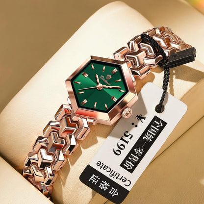 Women's octagonal waterproof quartz watch with a simple design and clear dial