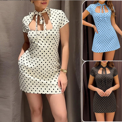 Women's fashionable polka-dot bow-tie dress with a playful pattern and feminine silhouette