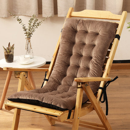 Chair cushion in a neutral fabric cover, shown from above