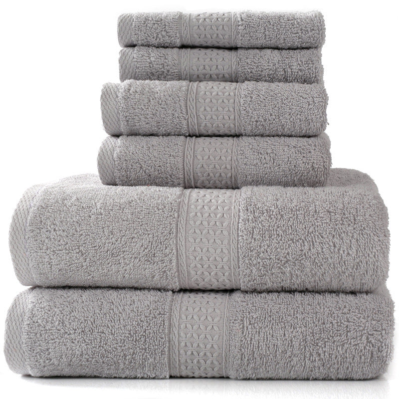 Cotton absorbent towel set, 3 or 6 pieces, soft woven fabric in assorted colors