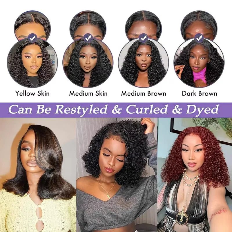 250Density Glueless Short Bob Wig 10 Inch Deep Wave Lace Front Bob Wigs Human Hair 5x5 Glueless Bob Wig Human Hair Ready To Wear.