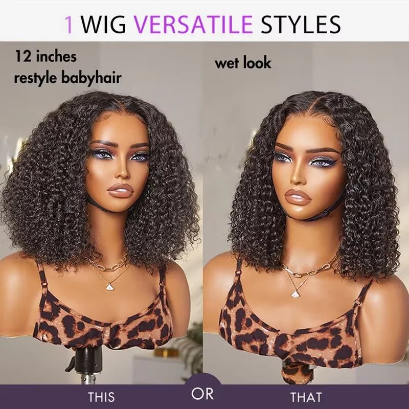 250Density Glueless Short Bob Wig 10 Inch Deep Wave Lace Front Bob Wigs Human Hair 5x5 Glueless Bob Wig Human Hair Ready To Wear.