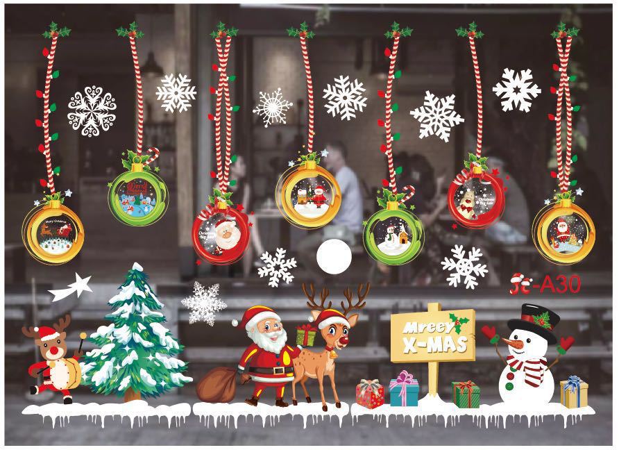 Christmas decorations store window stickers with festive holiday designs by My Store
