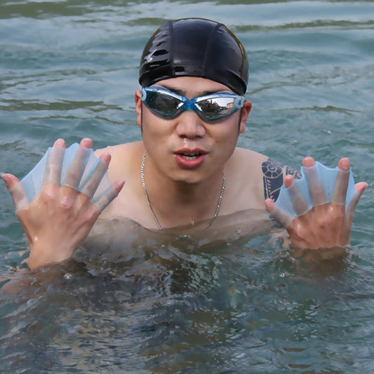Unisex frog-style swimming hand flippers with webbed palm gloves for paddling, 1 pair