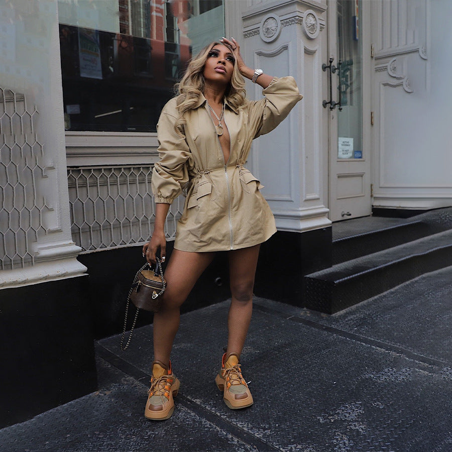 Women's mid-length drawstring waist trench coat from My Store