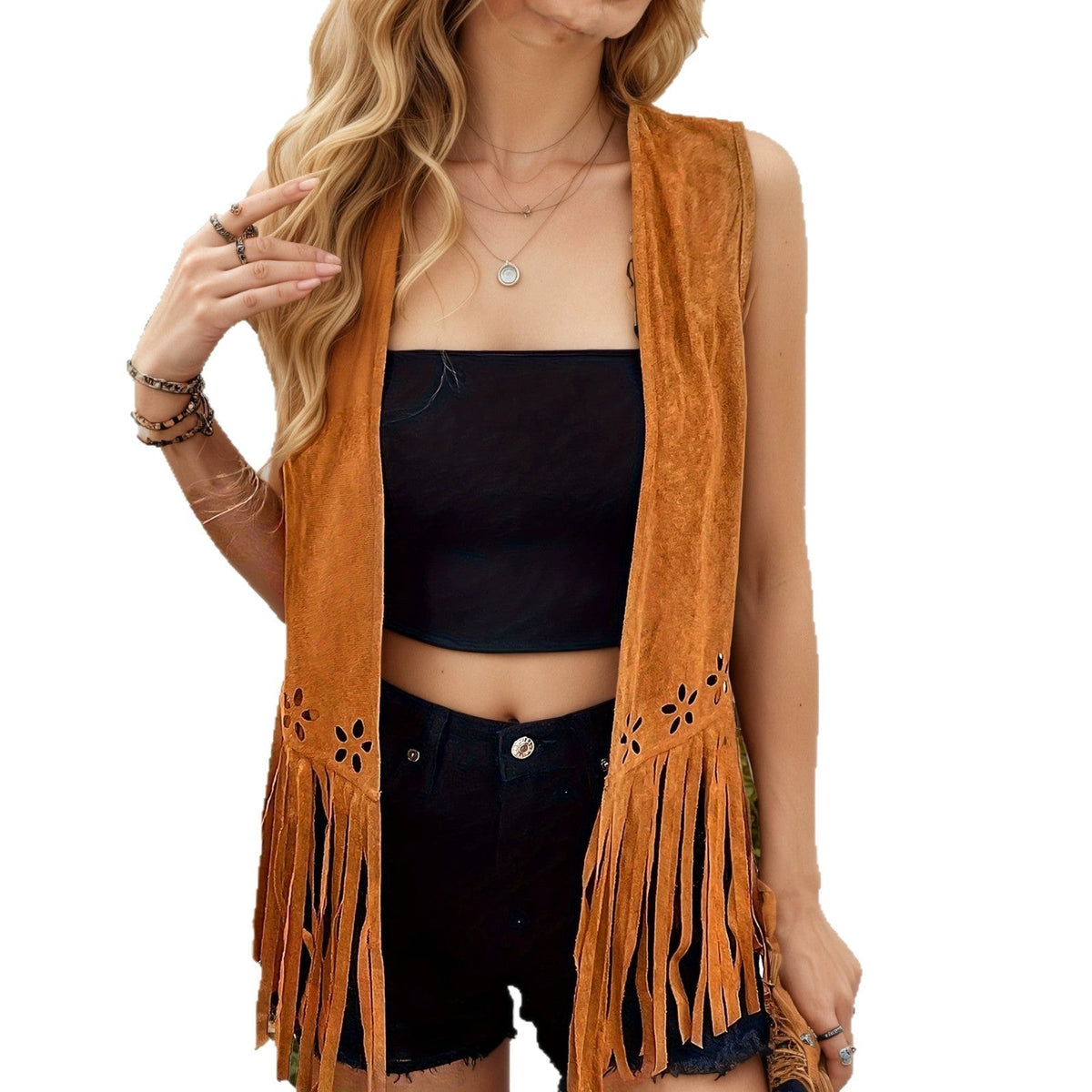 Casual fashionable elegant mid-length cardigan vest in a versatile layered design