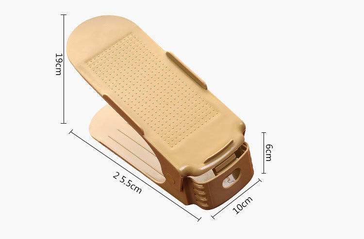 Adjustable double stand shoe support lock storage rack for closet or cabinet, shown in white plastic design
