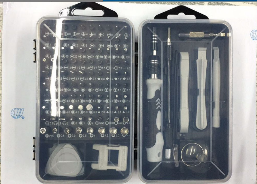112-in-1 screwdriver set with assorted interchangeable bits and precision handles