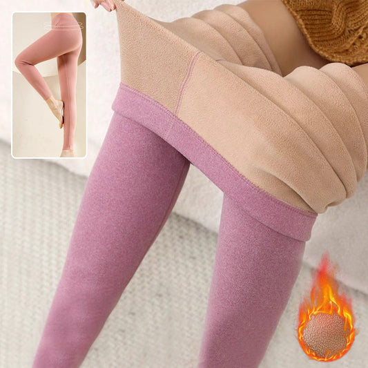 Women’s warm cashmere leggings, solid slim winter trousers in black, front view