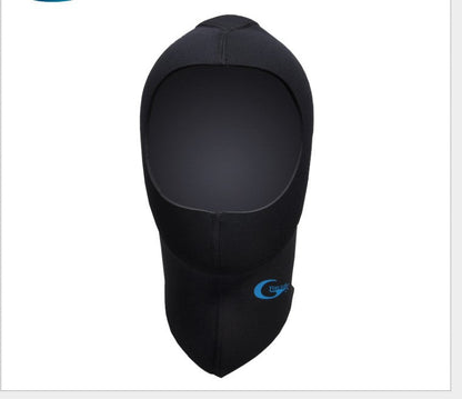 Black winter swimming diving hood for warm cold-water snorkeling, full head and neck coverage