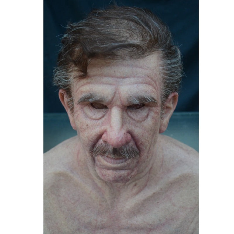 Old man Halloween mask with white hair, white beard, and headgear_久久爱
