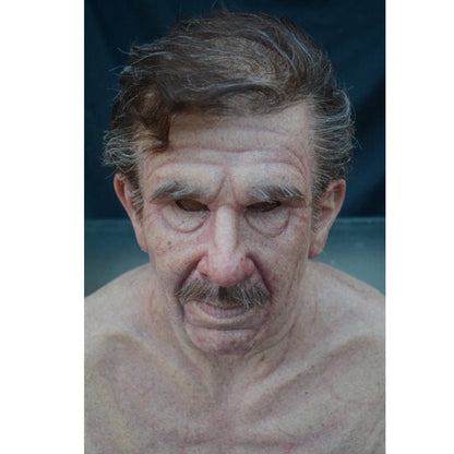 Old man Halloween mask with white hair, white beard, and headgear_久久爱
