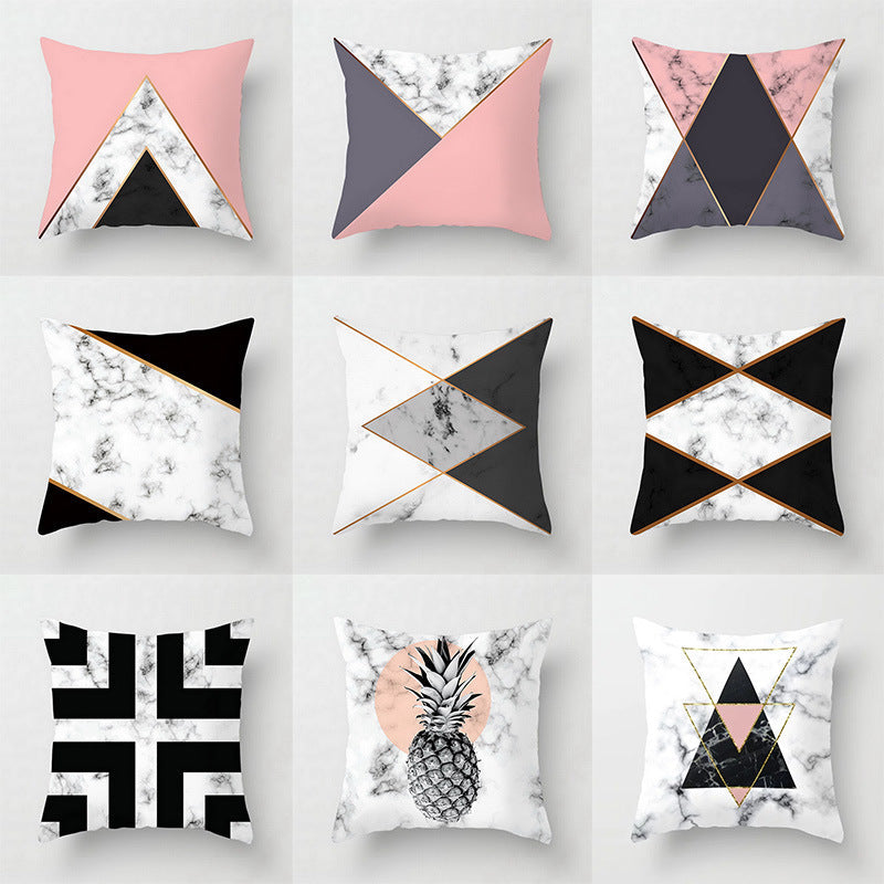 Pink geometric abstract decorative pillow case with modern patterned design
