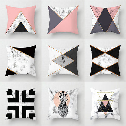 Pink geometric abstract decorative pillow case with modern patterned design