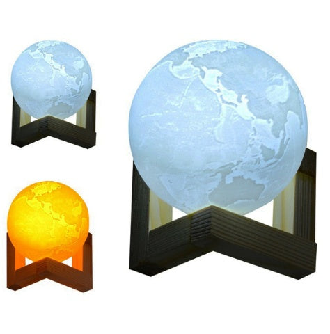 Double-color touch 3D printed Jupiter earth lamp with detailed planetary surface and warm ambient glow