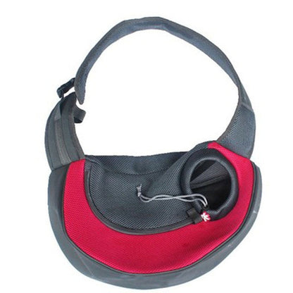 Pet backpack carrier, front view with padded straps and breathable mesh panels