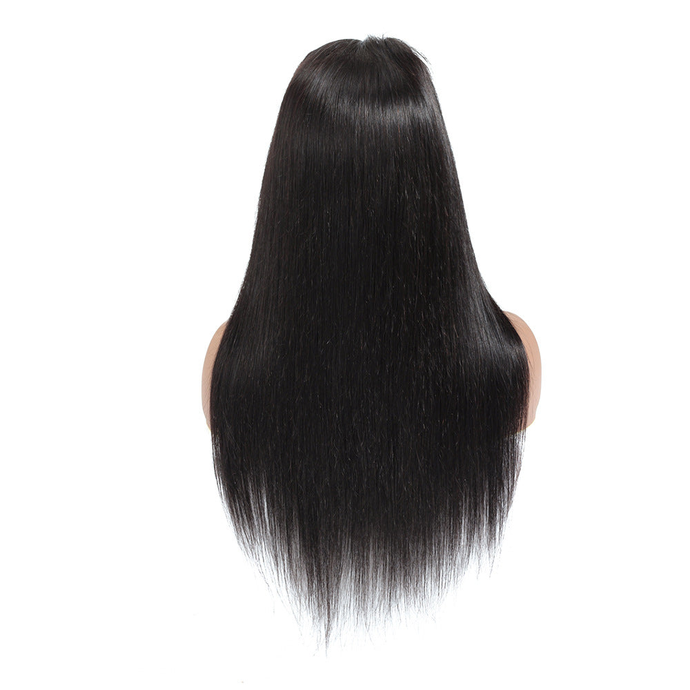 Lace real human hair wig headgear, close-up view of the natural hair texture and lace construction
