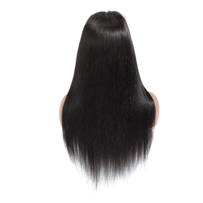 Lace real human hair wig headgear, close-up view of the natural hair texture and lace construction