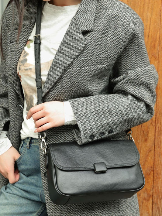 Women's top layer cowhide leather crossbody bag, single shoulder satchel in college-style Cambridge design