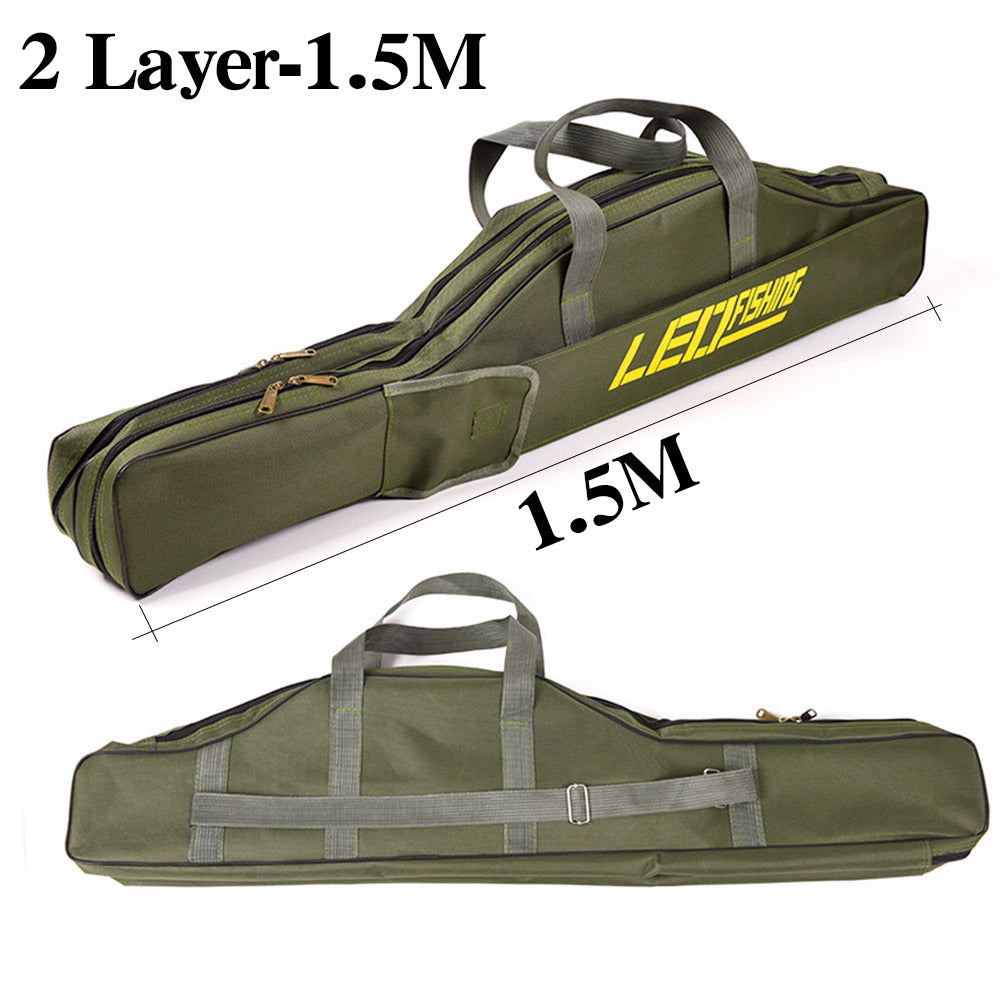 Foldable pot belly fishing rod bag, compact storage case with durable fabric and zippered closure