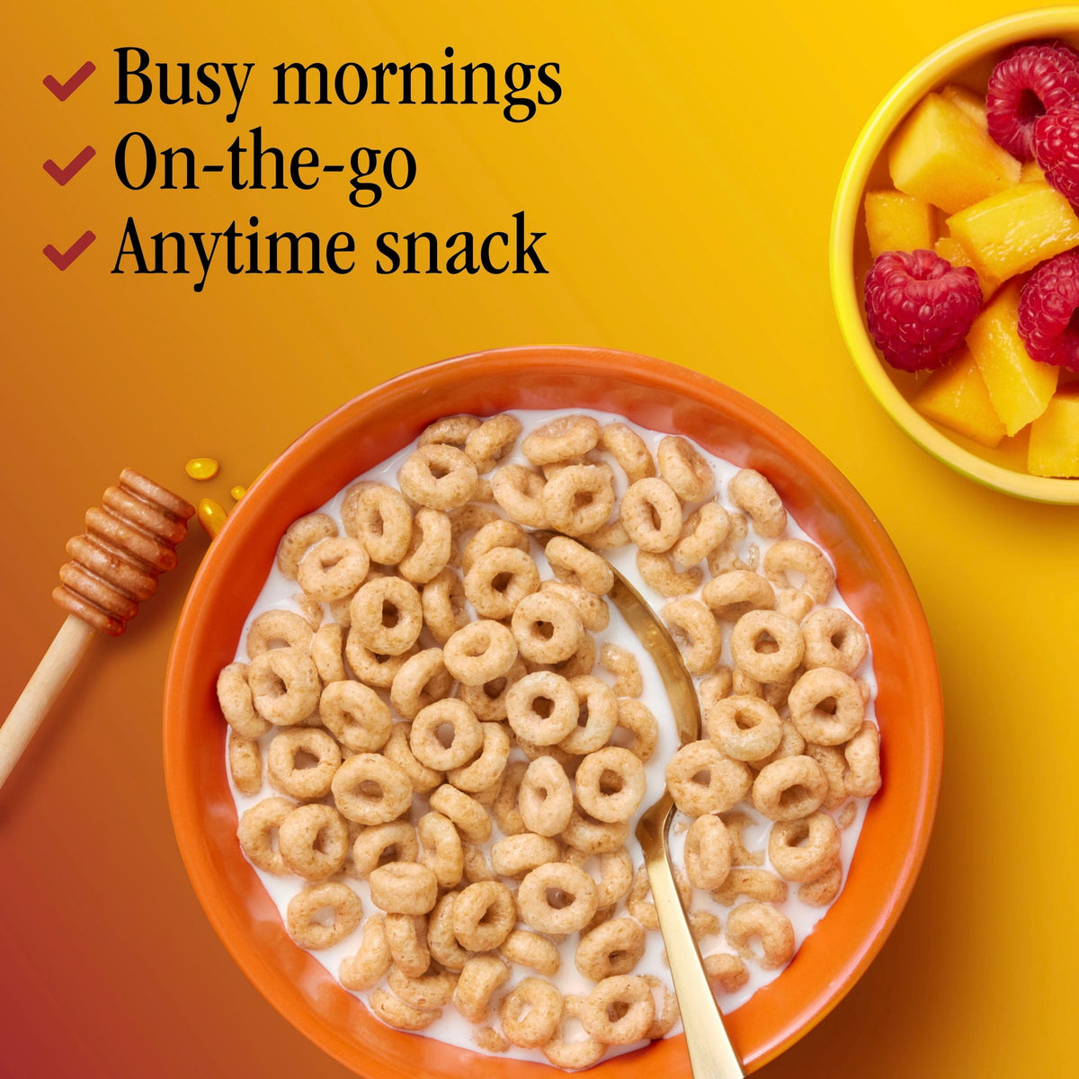 BackUPMYFILESNOW® Honey Nut Cheerios breakfast cereal box with heart-healthy gluten-free cereal and family size packaging.