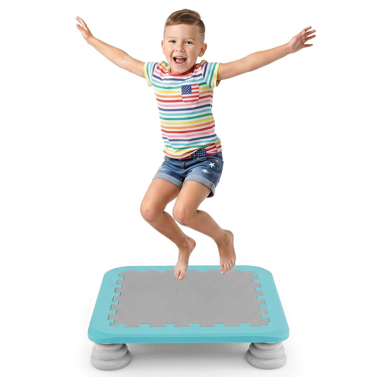Kids mini trampoline by GBruno Store with 25.5-inch size and non-slip foot pads, perfect for safe indoor bouncing.