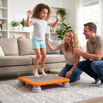 Kids mini trampoline by GBruno with non-slip foot pads, 25.5 inches diameter, suitable for indoor bouncing fun.