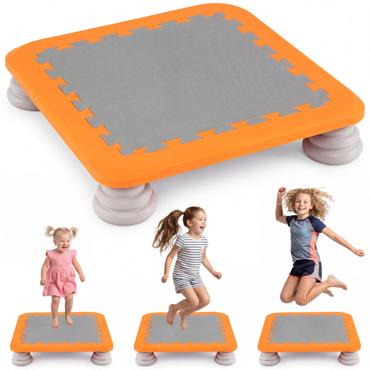 Kids mini trampoline with 25.5-inch diameter and non-slip foot pads, ideal for safe indoor bouncing fun.