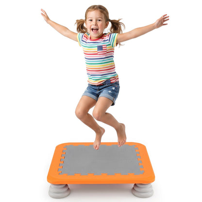 Kids mini trampoline by GBruno Store with 25.5-inch size and non-slip foot pads, suitable for indoor bouncing fun.
