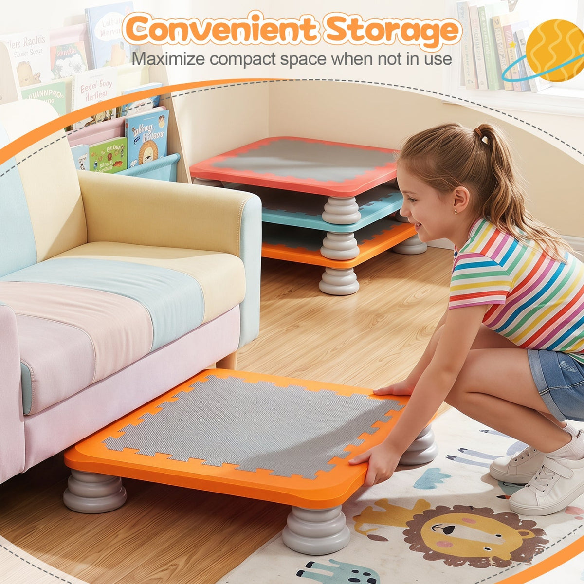 Kids mini trampoline by GBruno Store with 25.5-inch diameter and non-slip foot pads, ideal for safe indoor bouncing.