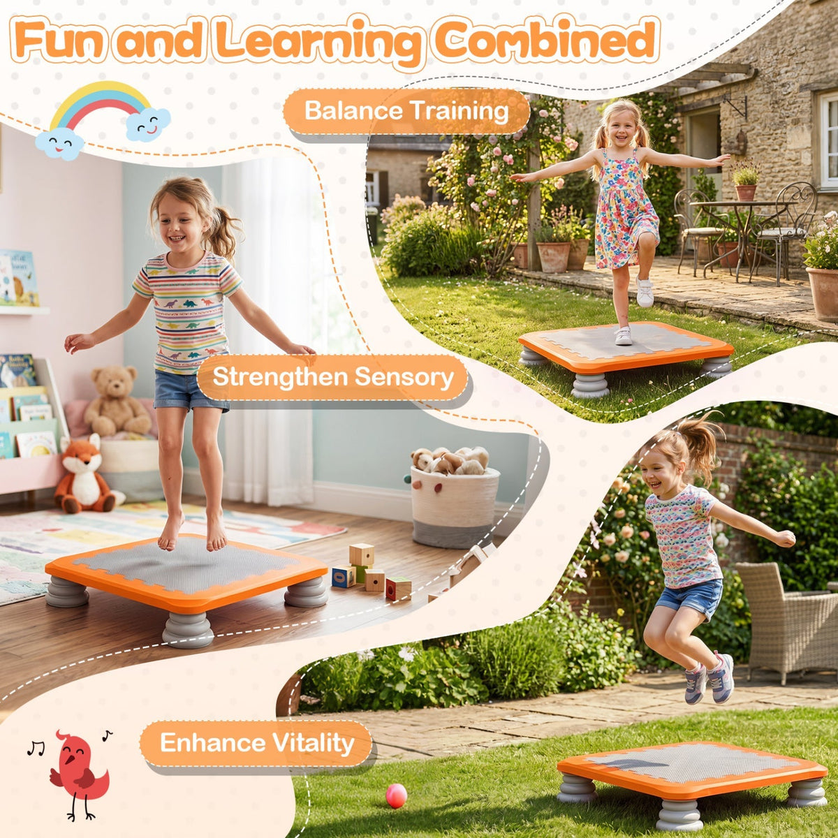 Kids mini trampoline with 25.5-inch size, non-slip foot pads, suitable for children, by GBruno Store.