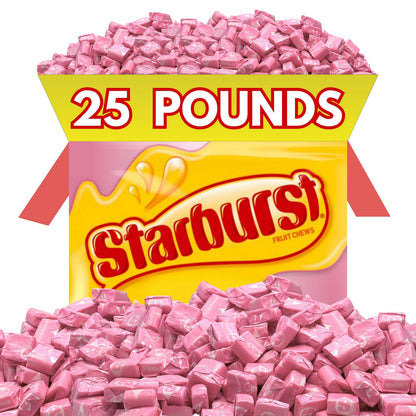 25-pound bag of Candy In Bulk Starburst All Pink Fruit Chews, colorful chewy pink candy pieces in large bulk package