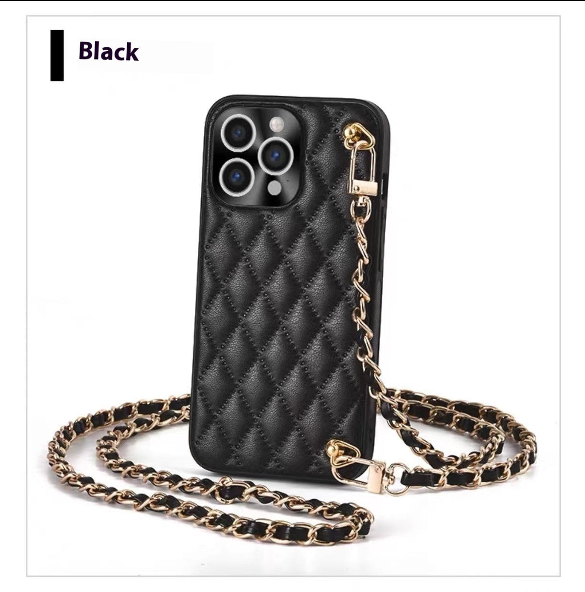 Diamond plaid phone case crossbody protective sleeve with a decorative chain strap