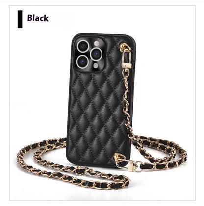 Diamond plaid phone case crossbody protective sleeve with a decorative chain strap