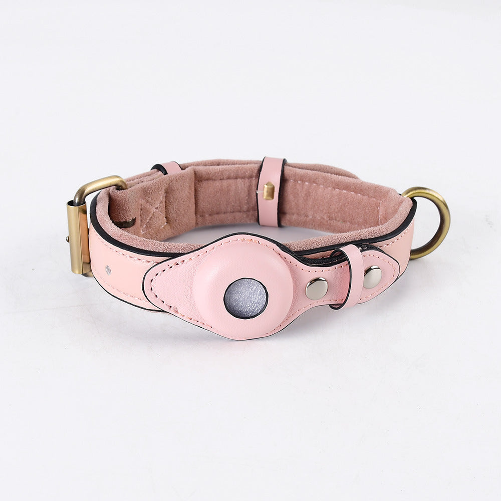 GPS tracker protective case on a pet dog anti-lost collar, black holder close-up