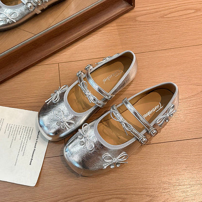 Korean women's ballet flats with double buckle Mary Jane straps, comfortable office-ready design for spring and summer
