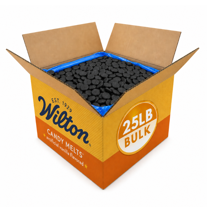 25-pound bag of Wilton Black Confectionery Melting Wafers by Candy In Bulk, smooth chocolate coating for baking and candy making