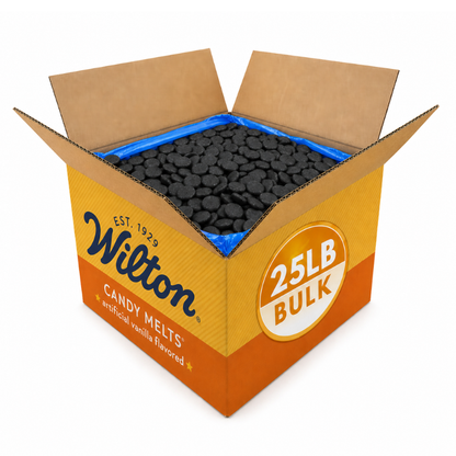 25-pound bag of Wilton Black Confectionery Melting Wafers by Candy In Bulk, smooth chocolate coating for baking and candy making