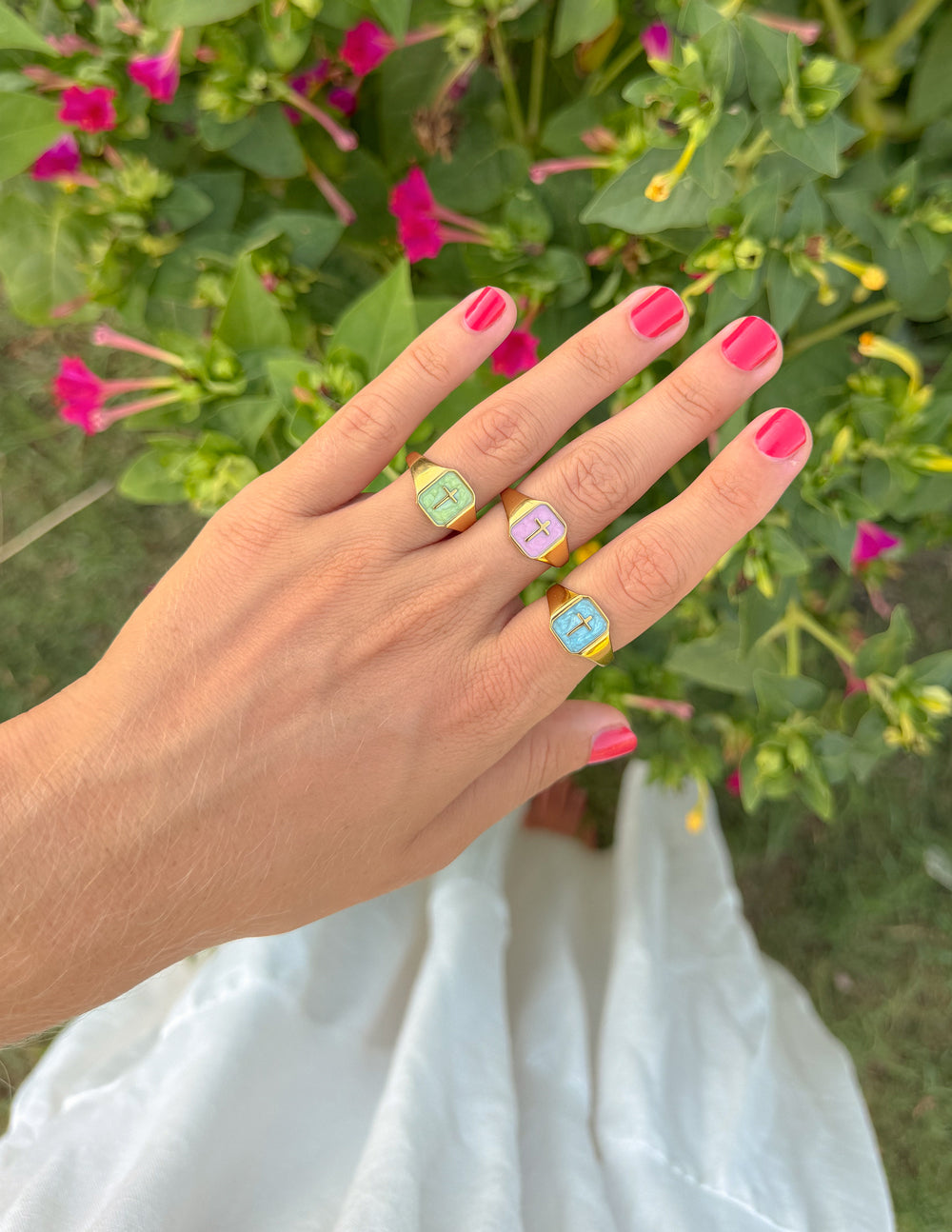 Lilac enamel cross ring by Elevated Faith featuring a silver band and detailed cross design for stylish faith-inspired jewelry.