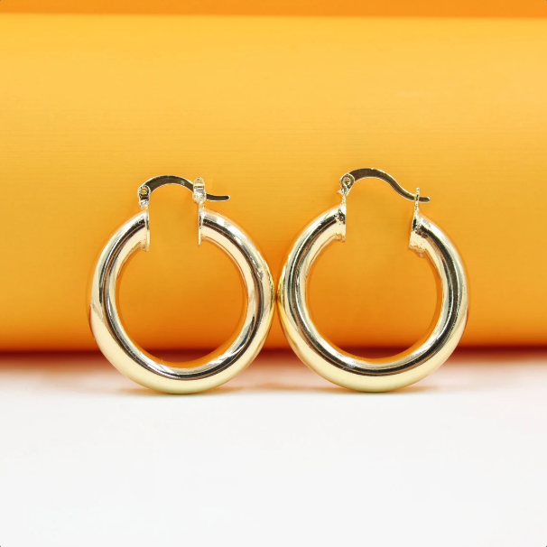 18K gold filled thick lever back hoop earrings from MIA Jewelry, featuring open hoop design and secure lever back clasps.