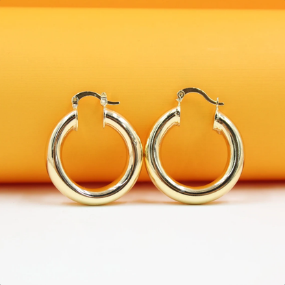 18K gold filled thick lever back hoop earrings from MIA Jewelry, featuring open hoop design and secure lever back clasps.