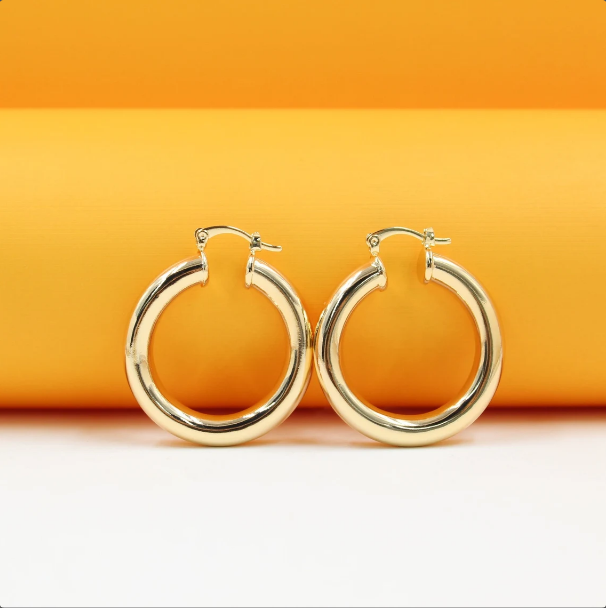 MIA Jewelry 18K gold filled thick lever back hoop earrings with open hoop design, stylish and elegant jewelry accessory.