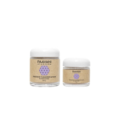 Paavani Ayurveda Tridoshic Cleanser and Mask with Ayurvedic cleansing grains for balanced, radiant skin.