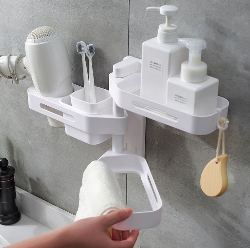 Rotating wall-mounted plastic storage box for kitchen, bathroom, or toilet debris, punch-free design