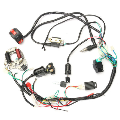 Off-road motorcycle wiring harness assembly with CDI ignition and ignition coil components