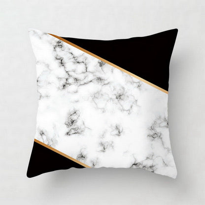 Pink geometric abstract decorative pillowcase with modern geometric pattern beyond.