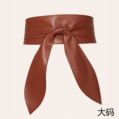 Women's wide waist tie belt with elegant bow ribbon, soft all-match super long design gexhibiting Amazon cross-border style