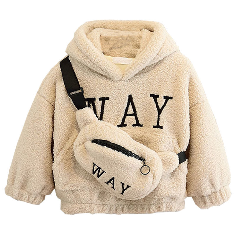 Jacket with matching hat displayed together, front view