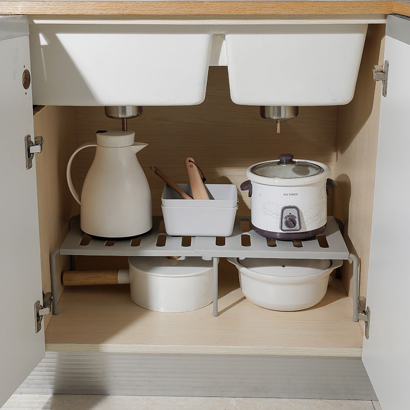 Telescopic kitchen rack for organizing kitchen supplies, adjustable space-saving storage shelf
